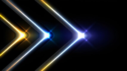 Poster - Abstract blue orange purple tech glowing neon lines background. Laser show iridescent graphic design. Futuristic vibrant energy light streaks digital motion backdrop for modern visuals.