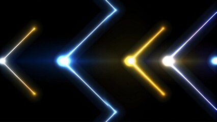 Poster - Abstract blue orange purple tech glowing neon lines background. Laser show iridescent graphic design. Futuristic vibrant energy light streaks digital motion backdrop for modern visuals.