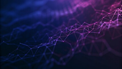 Poster - Abstract digital network with purple and blue lines creating a futuristic look, showcasing vibrant technology connections, innovation, cyberspace, and glowing light trails in motion