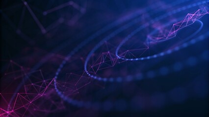 Poster - Abstract digital network with purple and blue lines creating a futuristic look, showcasing vibrant technology connections, innovation, cyberspace, and glowing light trails in motion