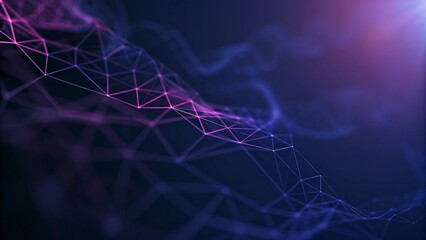 Poster - Abstract digital network with purple and blue lines creating a futuristic look, showcasing vibrant technology connections, innovation, cyberspace, and glowing light trails in motion