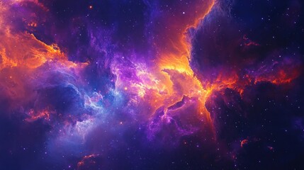 a breathtaking nebula explosion of purples, blues, and fiery oranges --ar 16:9 --v 6.1 job id: 68dab
