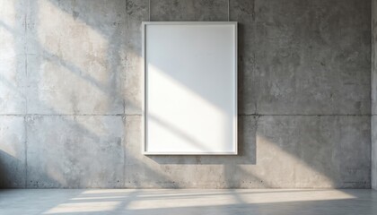Aufkleber - Blank canvas on concrete wall in minimalist interior setting. Modern design, empty space for art, gallery display. Concrete texture, monochrome, industrial urban style. Natural light, shadows, copy