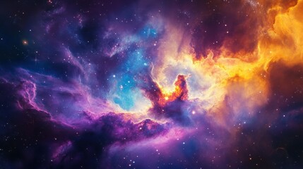 a breathtaking nebula explosion of purples, blues, and fiery oranges --ar 16:9 --v 6.1 job id: 68dab