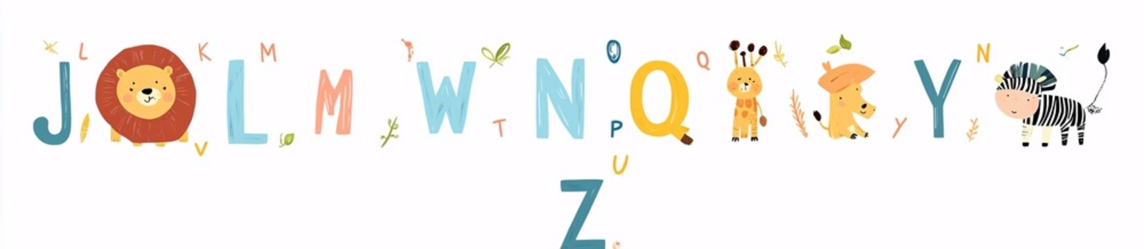 Animal Alphabet with Ornamental Letters and Zoo Creatures Vector Set. Abc Character Learning with Cute Mammals