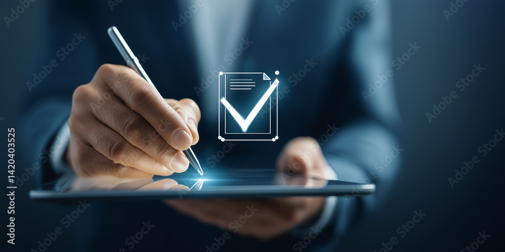 Digital Checklist: A close-up of a hand completing a digital checklist ...