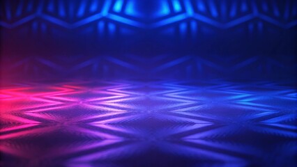 Poster - Background empty show scene. Ultraviolet dark abstract background. Geometric neon shapes, neon glow, blue and pink lighting. Futuristic stage with glowing lines and vibrant neon atmosphere.