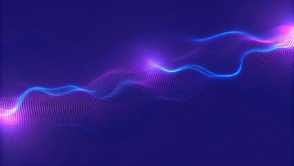 Fototapete - Bright wavy background. Glowing dots and lines. Neon light. Wave element for design. Smooth particle waves. Dynamic techno wallpaper. Violet and blue colors. Futuristic motion backdrop visualization.