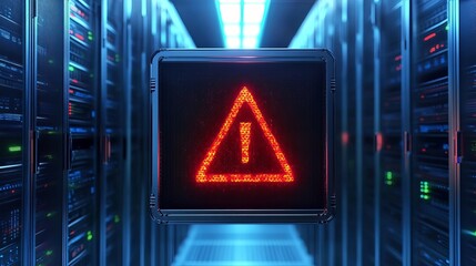 Poster - Cybersecurity Warning Digital Alert System Red Warning Light Server Room Data Center Network Security Technology Futuristic Modern Digital Warning    