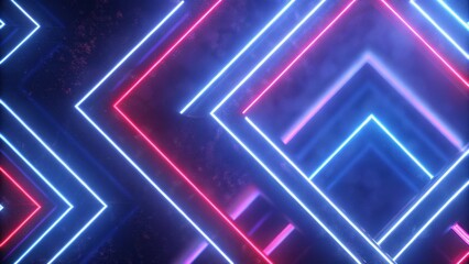 Poster - Neon gaming geometric abstract glowing cyberpunk style banner for advertising and promotion background wallpaper, futuristic digital vibrant light sci-fi virtual tech modern concept