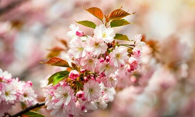 Wall Mural - close-up of vibrant cherry blossoms in full bloom, symbolizing spring and renewal