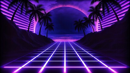 Poster - 3d render. Geometric figure in neon light against a dark tunnel. Laser glow. Futuristic background with glowing shapes, sci-fi ambiance, and abstract technology-inspired environment.