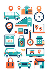 Poster - Colorful Navigation and Travel Icons Set on White Background