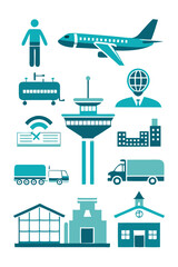 Poster - Transportation and Logistics Network Icon Set - Cyan Color