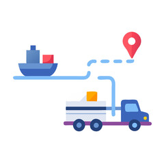 Poster - Logistics: Ship, Truck, and Location Pin on black background