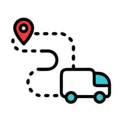 Poster - Delivery truck icon, route planner, navigation on black