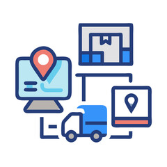 Poster - E-commerce delivery, track package icon vector on black