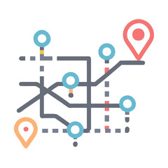 Poster - Simple location map with pins and dashed lines