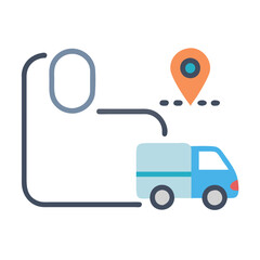 Poster - Delivery Van Icon: Package Route to Destination Location