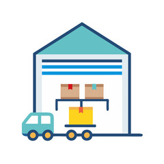 Poster - Warehouse, transportation, delivery, loading, boxes, truck vector illustration