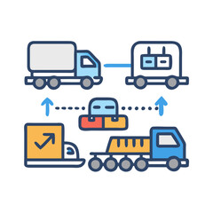 Poster - Cargo delivery with trucks vector illustration for logistics