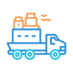 Poster - Truck Delivering Boxes, Delivery Transportation Concept on Black Background