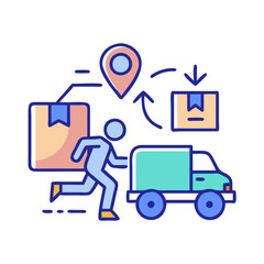 Poster - Fast Delivery Service: Man with Truck and Package