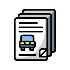 Poster - bus and documents stack icon on black background