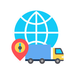 Poster - Global Delivery Service: Truck, Globe, and Location Pin