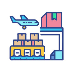 Poster - Colorful illustration of air cargo delivery and logistics