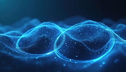 Poster - Abstract digital artwork with futuristic technology background. Geometric curve lines, circles, dots create tech, corporate network design. Glowing neon rings, data visualization illustration,