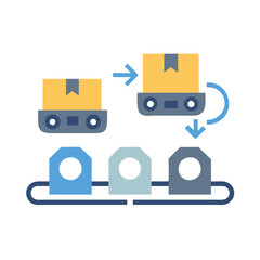 Poster - Automated Factory Conveyor Belt System With Packaging Crates