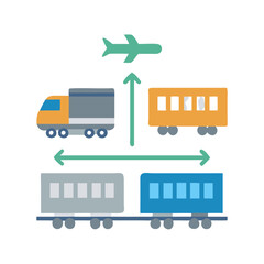 Poster - Colorful multimodal transportation with airplane, trucks, and train