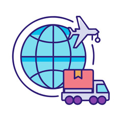 Poster - Global Delivery with Truck and Airplane Icon Design