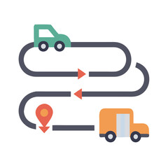 Poster - Delivery Route Illustration: Car, Truck and Destination Pin