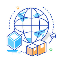 Poster - Global Shipping and Logistics Icon with Delivery Boxes