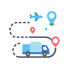Poster - Global Shipping and Delivery with Airplane and Truck