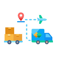 Poster - Global Shipping and Delivery: Truck, Boxes, and Airplane