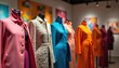 © Viktor - Upcycled luxury fashion pieces displayed in modern art gallery. Bold lighting creates sophisticated atmosphere, sustainable elegance. Contemporary design features statement pieces, high-colored photo