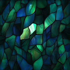 Poster - Stained glass abstraction showcasing vibrant green hues and intricate patterns
