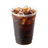 Clear plastic cup filled with Iced Americano, isolated on transparent background