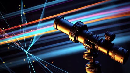 Poster - Scope scanning connections illuminated by vibrant light trails at night, scope scanning with connections over light trails on black background