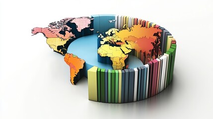 Poster - Global Business Data Visualization Colorful World Map Chart Infographic 3D Render Presentation Marketing Report Statistics Analytics Business Growth  