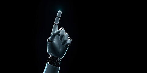 Poster - Digital Frontier: A futuristic, high-tech robotic hand points toward an illuminated touchpoint, symbolizing innovation, progress, and the cutting edge of technology. 
