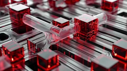 Poster - Data blocks flowing seamlessly through a network in a modern digital environment, 3D depicting data blocks flowing on a network