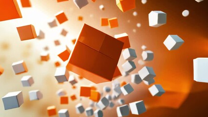 Poster - Flight over rapidly moving cubes in a technology-inspired background, Flight over fast moving cubes Technology background CG