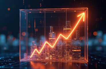 Poster - digital business graph chart in stock trade market. growth investment visualized with rising arrow. 