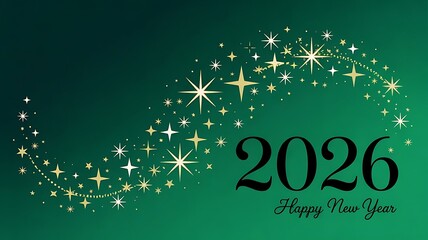 Poster - 2026 Happy New Year Background Design. Greeting Card, Banner, Poster. Vector Illustration, A black and gold 2026 Happy New Year text with sparkling stars on white background,cretaed with generative ai