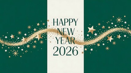 Poster - 2026 Happy New Year Background Design. Greeting Card, Banner, Poster. Vector Illustration, A black and gold 2026 Happy New Year text with sparkling stars on white background,cretaed with generative ai