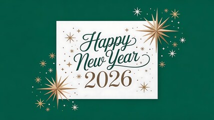 Poster - 2026 Happy New Year Background Design. Greeting Card, Banner, Poster. Vector Illustration, A black and gold 2026 Happy New Year text with sparkling stars on white background,cretaed with generative ai
